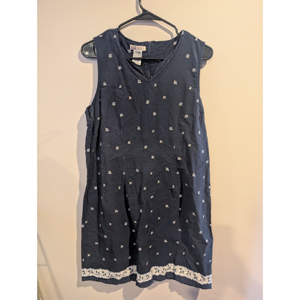 Vintage Faded Glory XL Cotton Women's Blue Denim Sleeveless Floral Shift Dress